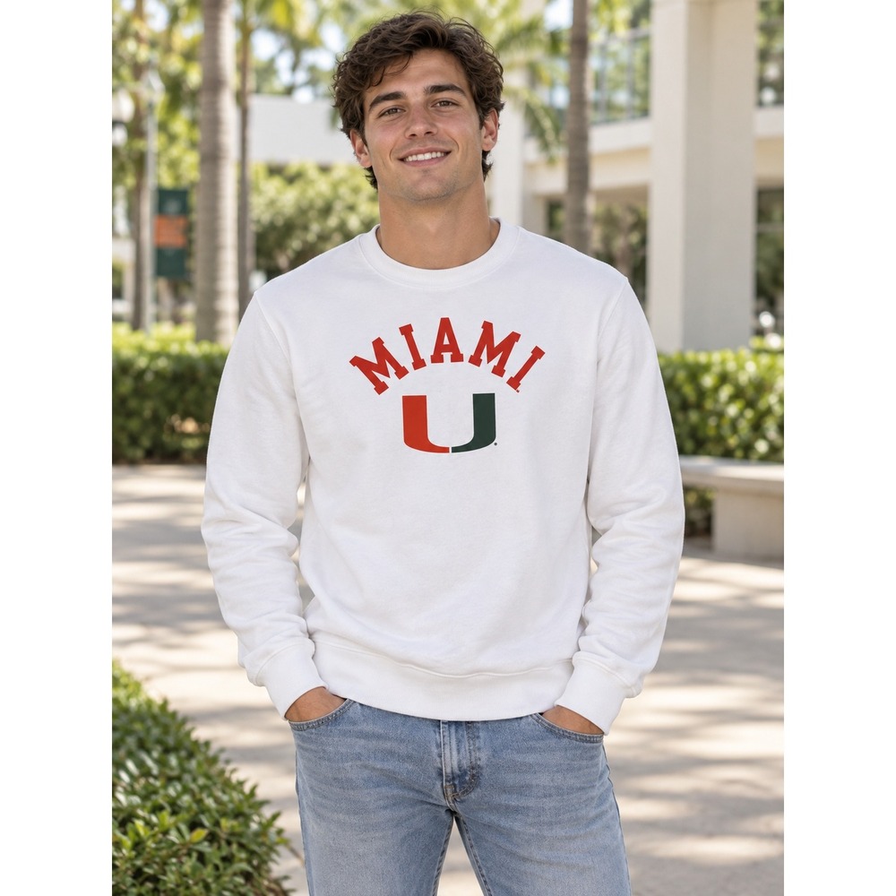 Champion Miami Hurricanes Sweatshirt Mens M White Collegiate Crewneck